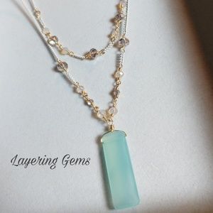 Multi- Strand Aqua Chalcedony Necklace-Handmade